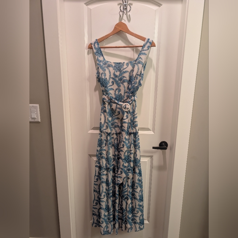 Maison Tara Floral Blue and White Maxi Dress